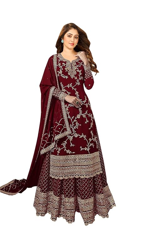 Georgette Dupatta Embroidered Straight Kurta Dress